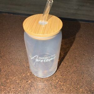 Frosted Glass Tumbler with Bamboo Lid and Straw
